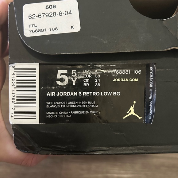 AIR JORDAN 6 RETRO LOW GHOST GREEN - SIZE 5.5Y - Picture 10 of 10